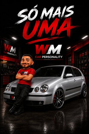 O Toxa encostado num Polo prata dentro da oficina WM Car Personality